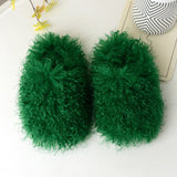 109362, FLUFFY GREEN CURLY FAUX FUR SLIPPERS