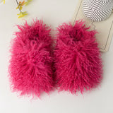 109362, FLUFFY HOT PINK CURLY FAUX FUR SLIPPERS