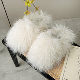 109362, FLUFFY IVORY CURLY FAUX FUR SLIPPERS