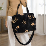 109365, COZY BOLD FLORAL MOTIF FAUX FUR TOTE BAG