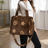 109365, COZY BOLD FLORAL MOTIF FAUX FUR TOTE BAG
