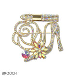 109368, CRYSTAL HIGH HEEL LIPSTICK FLOWER BROOCH