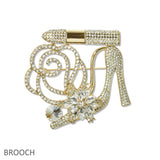 109368, CRYSTAL HIGH HEEL LIPSTICK FLOWER BROOCH
