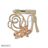 109368, CRYSTAL HIGH HEEL LIPSTICK FLOWER BROOCH