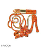 109368, CRYSTAL HIGH HEEL LIPSTICK FLOWER BROOCH
