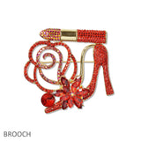 109368, CRYSTAL HIGH HEEL LIPSTICK FLOWER BROOCH
