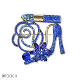 109368, CRYSTAL HIGH HEEL LIPSTICK FLOWER BROOCH