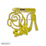 109368, CRYSTAL HIGH HEEL LIPSTICK FLOWER BROOCH