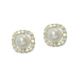 109384, CLASSIC PEARL WITH PAVE CUBIC ZIRCONIA STUD EARRING