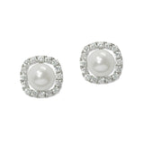 109384, CLASSIC PEARL WITH PAVE CUBIC ZIRCONIA STUD EARRING