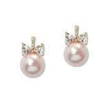 109385, CUBIC ZIRCONIA BOW ACCENT PEARL STUD EARRING