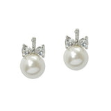 109385, CUBIC ZIRCONIA BOW ACCENT PEARL STUD EARRING