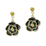 109387, ENAMEL ROSE FLOWER STAINLESS STEEL DROP EARRING