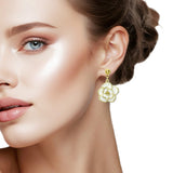 109387, ENAMEL ROSE FLOWER STAINLESS STEEL DROP EARRING