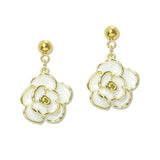 109387, ENAMEL ROSE FLOWER STAINLESS STEEL DROP EARRING