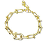 109391, 14K GOLD PLATED CUBIC ZIRCONIA ACCENT LINK CHAIN DESIGNER INSPIRED BRACELET