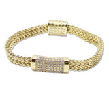 109392, 14K GOLD PLATED DESIGNER INSPIRED BRACELET WITH PAVE CUBIC ZIRCONIA MAGNETIC CLOSURE