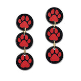 109394, GAME DAY PAW PRINT ROUND GLITTER ACRYLIC DANGLE EARRING