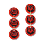 109395, GAME DAY BULLDOG PRINT ROUND GLITTER ACRYLIC DANGLE EARRING