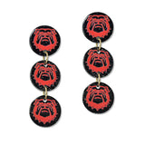 109395, GAME DAY BULLDOG PRINT ROUND GLITTER ACRYLIC DANGLE EARRING