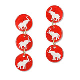 109396, GAME DAY ELEPHANT PRINT ROUND GLITTER ACRYLIC DANGLE EARRING