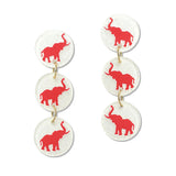 109396, GAME DAY ELEPHANT PRINT ROUND GLITTER ACRYLIC DANGLE EARRING