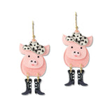 109412, WESTERN FARM COWGIRL PIG ACRYLIC DANGLE EARRING