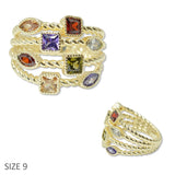 109417, 14K GOLD PLATED MULTI GEOMETRIC CUBIC ZIRCONIA STONE DESIGNER INSPIRED RING