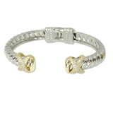 109420, 14K GOLD PLATED PAVE CUBIC ZIRCONIA X ACCENT DESIGNER INSPIRED CUFF BRACELET