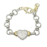 109423, 14K GOLD PLATED PAVE CUBIC ZIRCONIA HEART DESIGNER INSPIRED BRACELET
