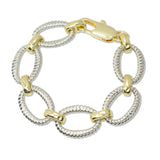 109424, 14K GOLD PLATED TEXTURED OVAL LINK DESIGNER INSPIRED BRACELET