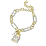 109425, 14K GOLD PLATED LOCK KEY CHARM LINK DESIGNER INSPIRED BRACELET