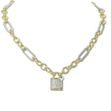 109426, 14K GOLD PLATED LOCK KEY CHARM LINK DESIGNER INSPIRED NECKLACE