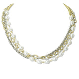 109427, 14K GOLD PLATED MULTI LAYER PEARL AND CHAIN DESIGNER INSPIRED NECKLACE