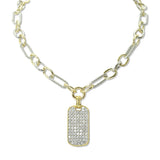 109432, 14K GOLD PLATED PAVE DOG TAG PENDANT DESIGNER INSPIRED NECKLACE