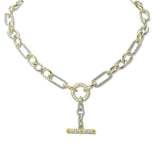 109433, 14K GOLD PLATED PAVE TOGGLE PENDANT LINK CHAIN DESIGNER INSPIRED NECKLACE