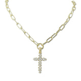 109434, 14K GOLD PLATED CUBIC ZIRCONIA CROSS PENDANT NECKLACE
