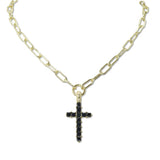 109434, 14K GOLD PLATED CUBIC ZIRCONIA CROSS PENDANT NECKLACE