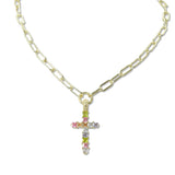 109434, 14K GOLD PLATED CUBIC ZIRCONIA CROSS PENDANT NECKLACE