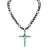 109440, WESTERN NAVAJO PORCELAIN BEAD ACCENTS CROSS PENDANT NECKLACE