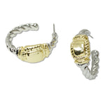 109448, 14K GOLD PLATED TWO TONE TEXTURED DESIGNER INSPIRED HOOP EARRING