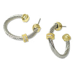 109449, 14K GOLD PLATED TWO TONE CABLE TWIST DESIGNER INSPIRED HOOP EARRING