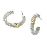 109450, 14K GOLD PLATED TWO TONE X CUBIC ZIRCONIA ACCENT TEXTURED HOOP EARRING