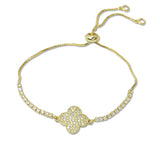 109452, PAVE CUBIC ZIRCONIA CLOVER ACCENT ADJUSTABLE BRACELET