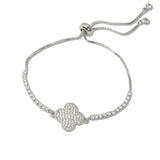109452, PAVE CUBIC ZIRCONIA CLOVER ACCENT ADJUSTABLE BRACELET