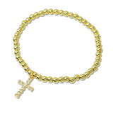 109454, CROSS CHARM STAINLESS BEADED STRETCH BRACELET