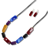 109464, TWISTED RECTANGLE RESIN BEADED ADJUSTABLE NECKLACE