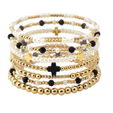 109465, CROSS PEARL BALL MULTI LAYERED BEADED STRETCH BRACELET