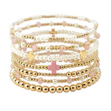 109465, CROSS PEARL BALL MULTI LAYERED BEADED STRETCH BRACELET