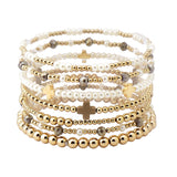 109465, CROSS PEARL BALL MULTI LAYERED BEADED STRETCH BRACELET